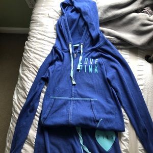 Royal blue Pink sweatsuit with light blue accents